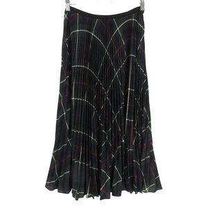 Polo Ralph Lauren Women 4 Green Blue Red Tartan Pleated Maxi Skirt Christmas